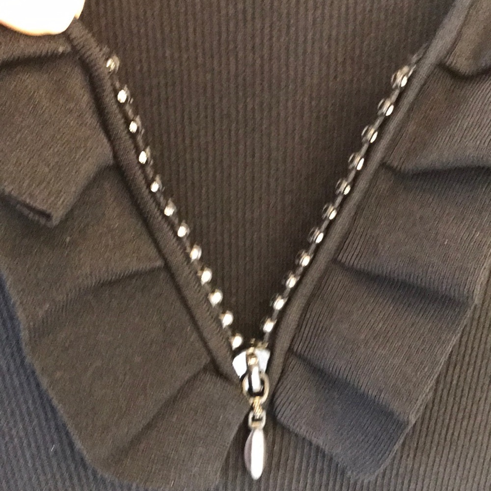 Cable & Gage rhinestone faux zipper ribbed Ruffed Evening Tank